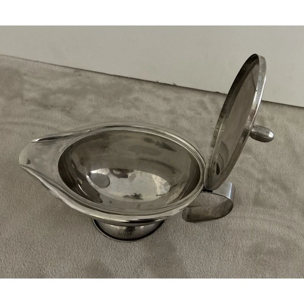 OGGI Gravy Boat Insulated Thermal Stainless Steel Hinged Lid 5x9'' 14oz‎
